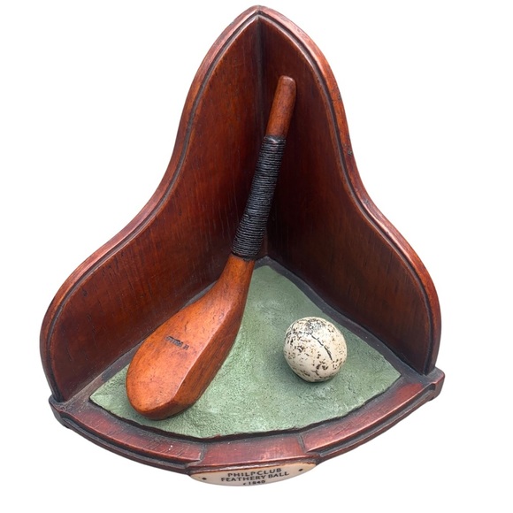 ENESCO VTG Golf Bookends Sculpture Philp Club Feathery McEwan Club Gutta Ball - Picture 3 of 9